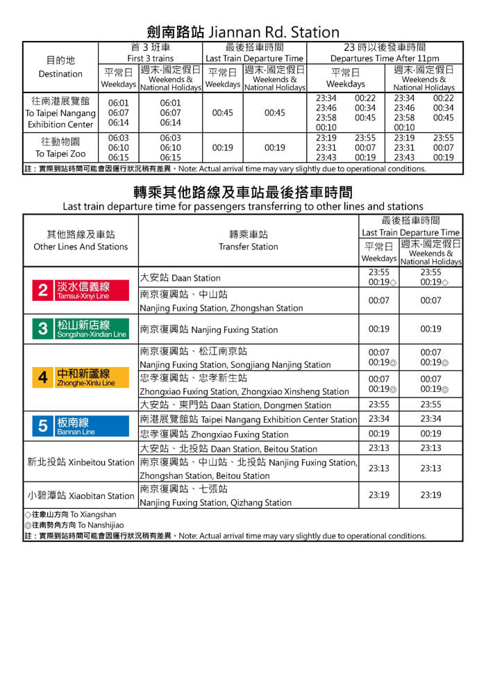 劍南路站首班車/末班車時間表