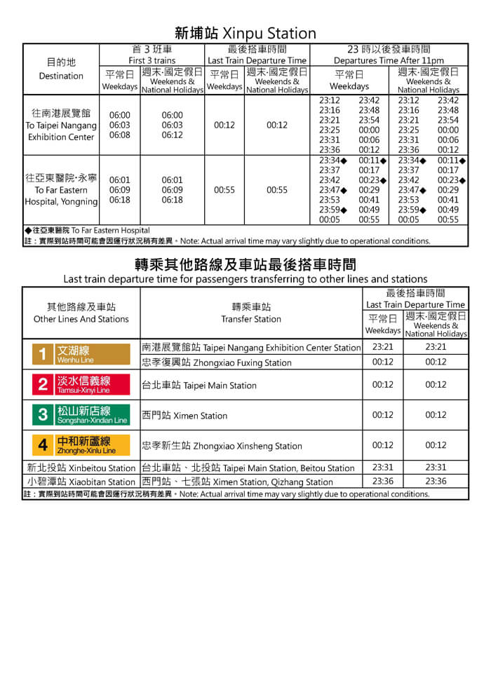 新埔站首班車/末班車時間表